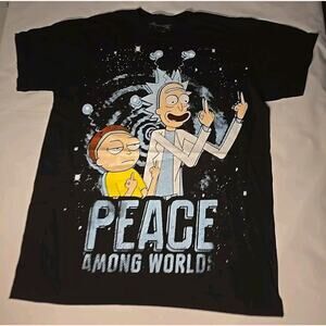 Peace Among Worlds Rick And Morty Funny Fan Art T-Shirt XL vtg style Unisex